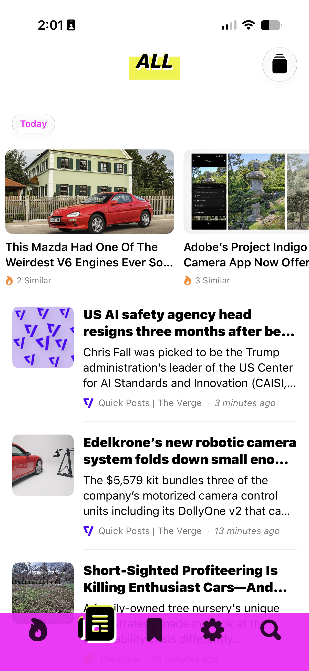 SRSLY feed view showing grouped stories
